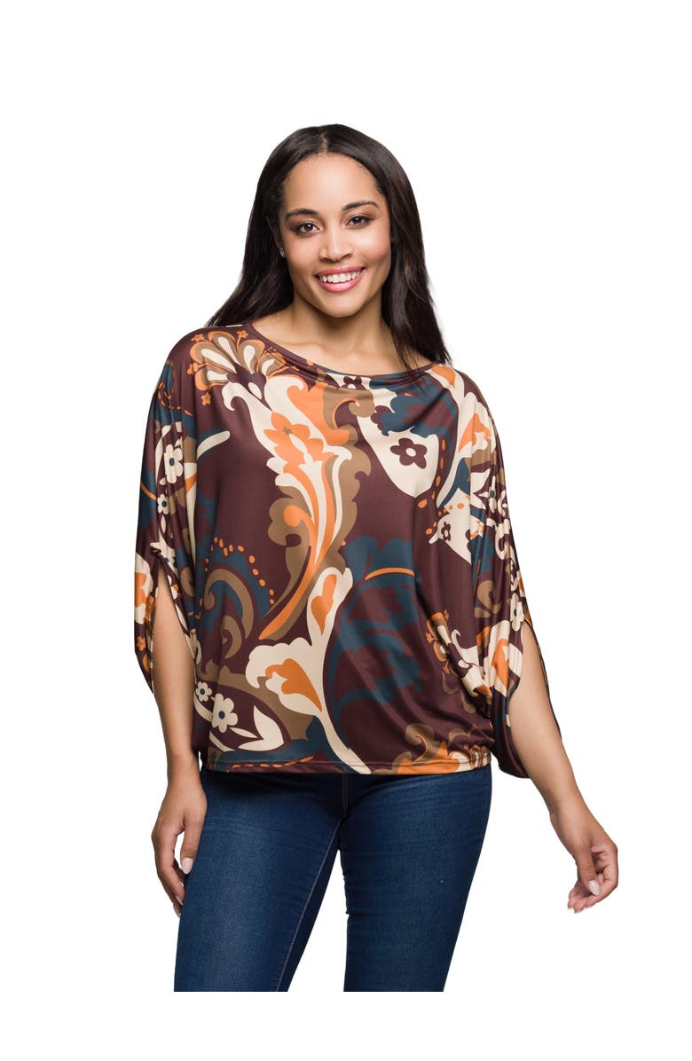 24seven Comfort Apparel Paisley Print Dolman Sleeve Top, Main, color, Multi