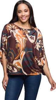 24seven Comfort Apparel Paisley Print Dolman Sleeve Top