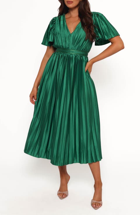 Keelah Pleated Satin Midi Dress