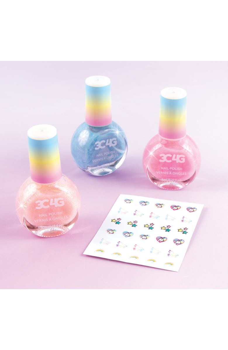 Three Cheers For Girls 3C4G Unicorn Shimmer Trio Nail Polish Set 3 Bottles W/ Nail Stickers, Alternate, color, Multicolored
