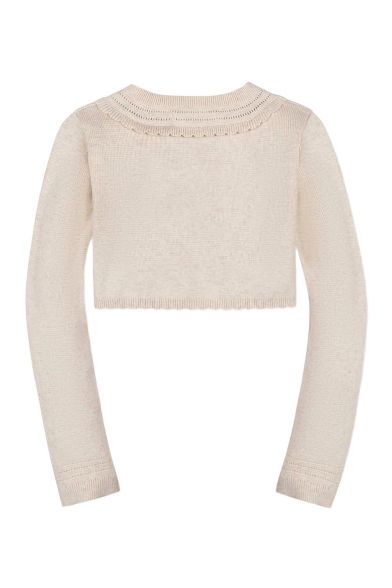 Girls' Organic Cropped Special Cardigan, Kids, Alternate, color, Light Oatmeal Scallop