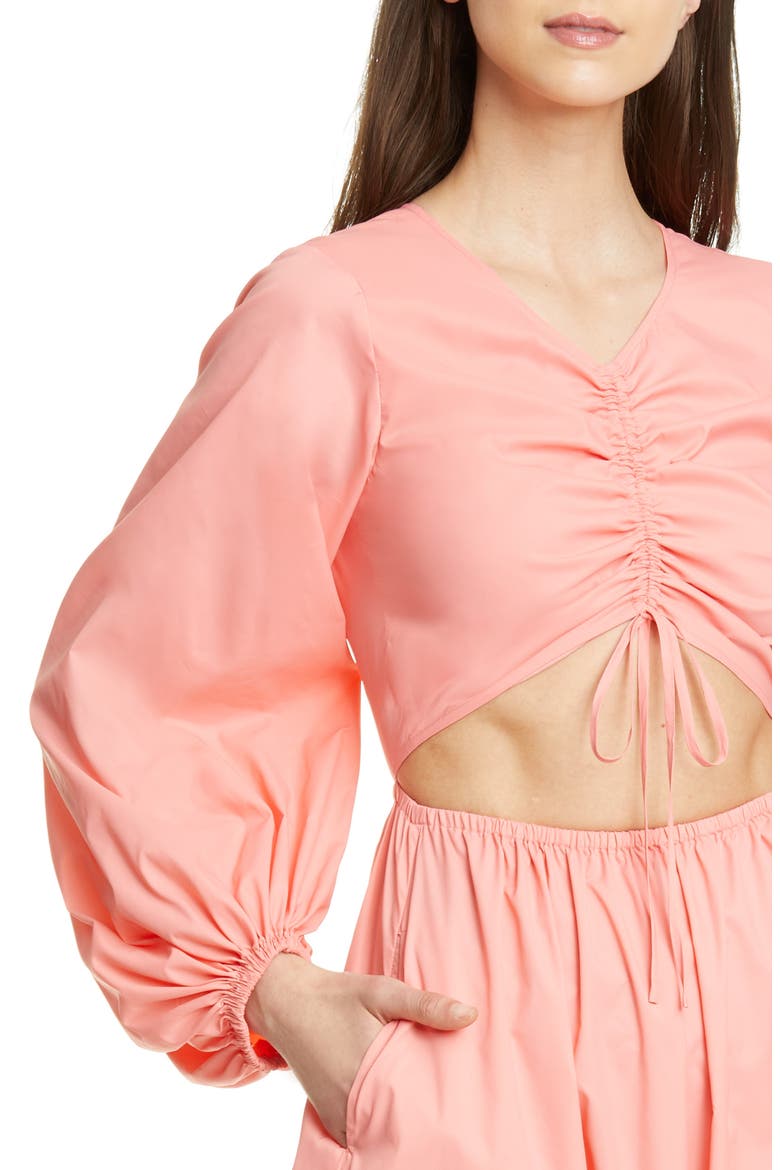 Tangier Cutout Long Sleeve Nylon Maxi Dress, Alternate, color, CORAL