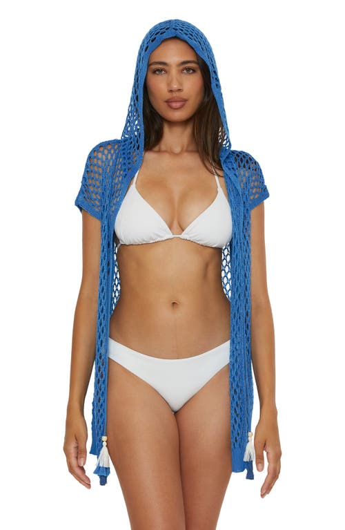 Lucky Brand Morro Hooded Fishnet Cover-up Tunic In Blue