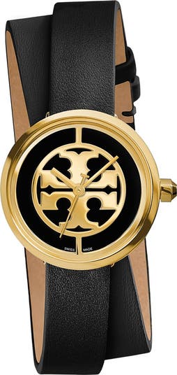 1点SALE!TORY BURCH Reva Double-Wrap Watch 28mm Tory Burch 'Reva' Logo Dial Double Wrap Leather Strap Watch