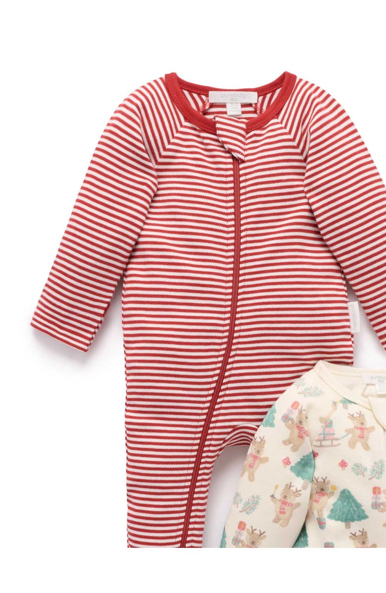 Purebaby 2 Pack Christmas Zip Footie, Alternate, color, Deer Christmas Print