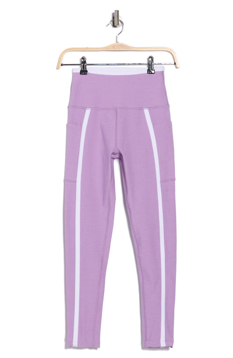 Beyond Yoga Out of Pocket Side Stripe High Waist Pocket Leggings, Alternate, color, Lilac Petal/ Cloud White