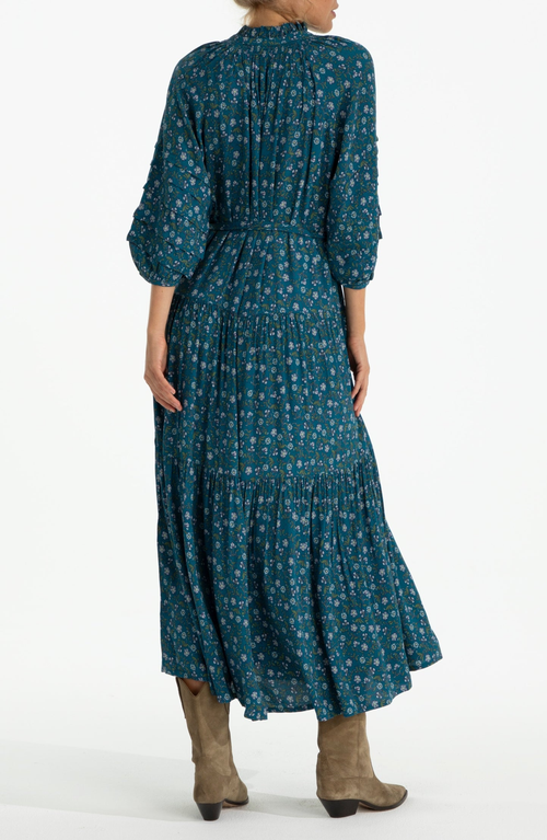 Hermoza Zoey Jo Belted Tiered Maxi Dress In Blue