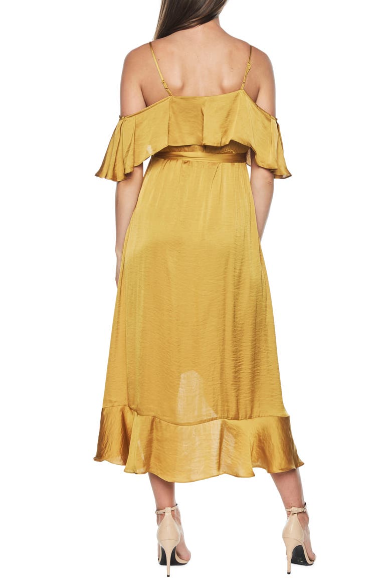 Bea Cold Shoulder Ruffle Dress, Alternate, color, GOLD