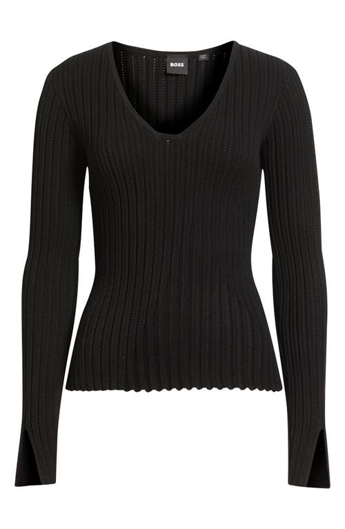 Hugo Boss Boss Ferunia Rib Knit Top In Black