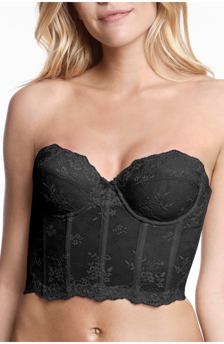 Dominique Intimates Tayler Ultra Low Back Strapless Lace Bra, Main, color, Black