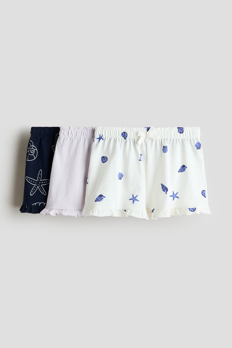 3-pack Frill-trimmed Cotton Shorts, Main, color, White/seashells