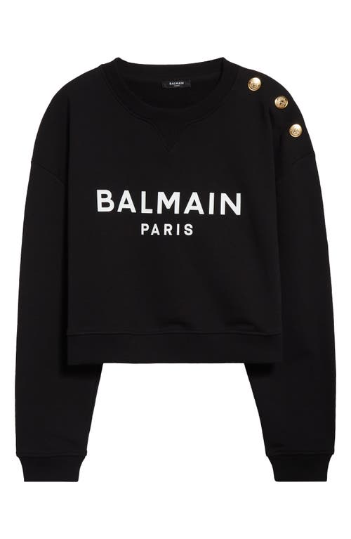 Balmain 3-button Logo-print Crop Sweatshirt In Eab Black/white