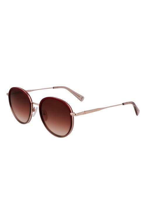 Longchamp Roseau 52mm Gradient Round Sunglasses In Rose Gold/gradient Burgundy