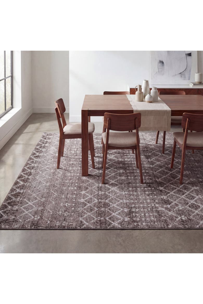 Leila Moroccan Diamond Trellis Non-Slip Machine-Washable Area Rug, Main, color, Taupe/Ivory