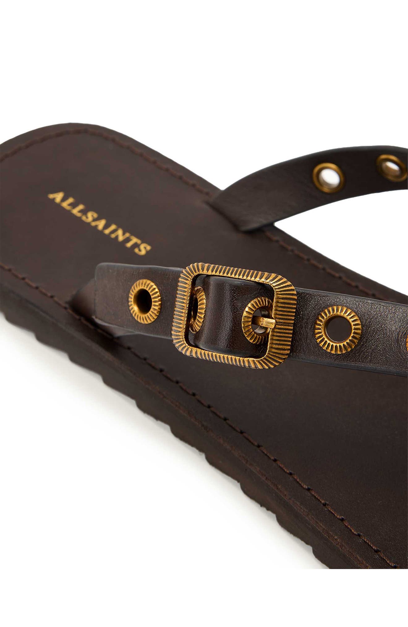 AllSaints Sydney Eyelet Flip Flop, Alternate, color, Dark Brown