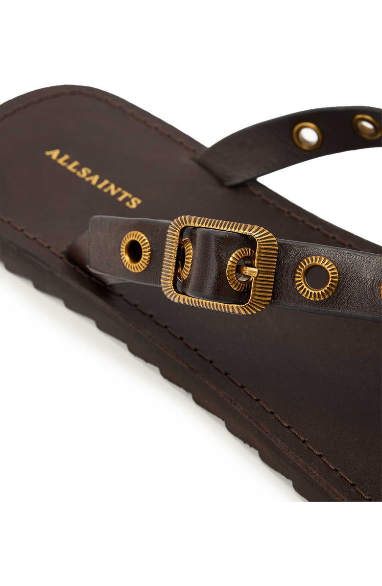 AllSaints Sydney Eyelet Flip Flop, Alternate, color, Dark Brown