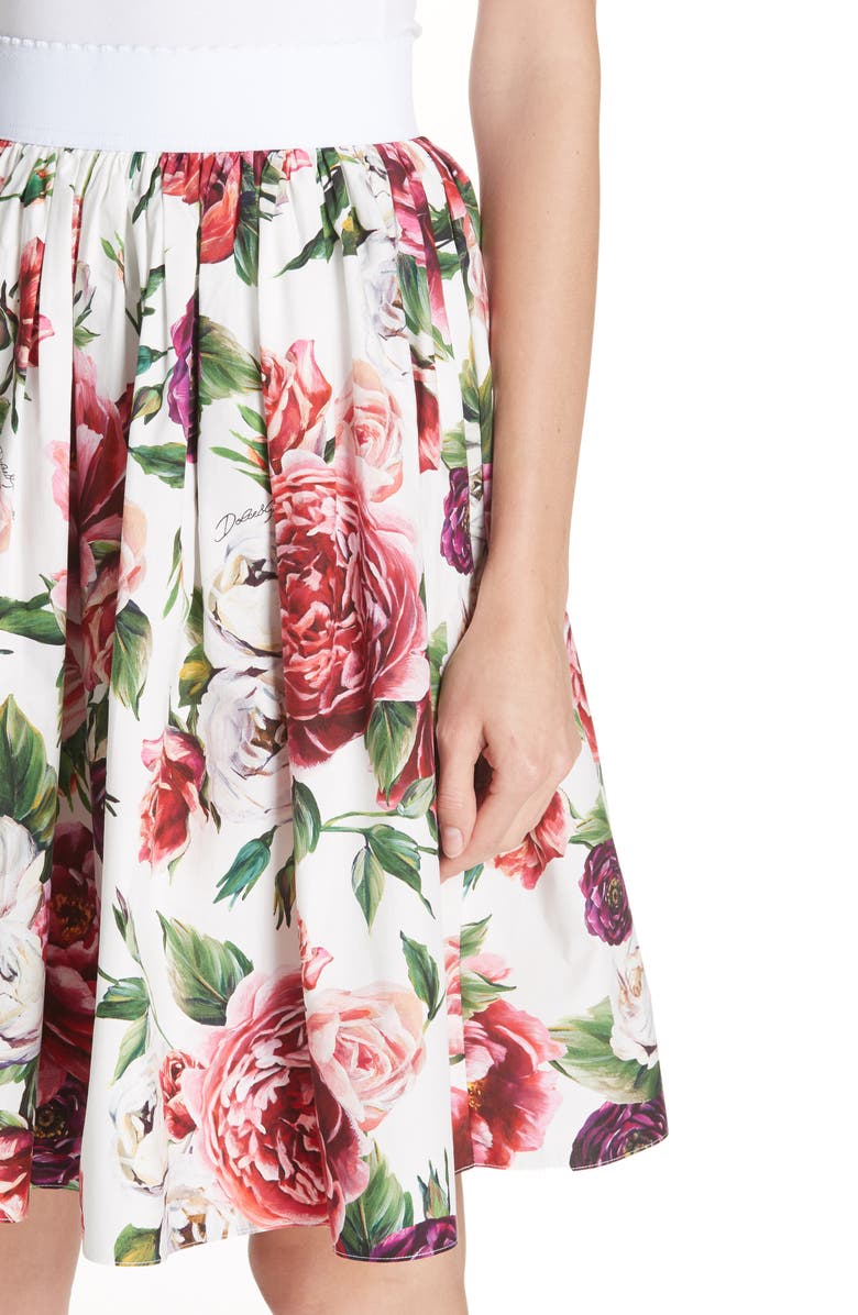 Dolce&Gabbana Peony Print Cotton Poplin Skirt, Alternate, color,