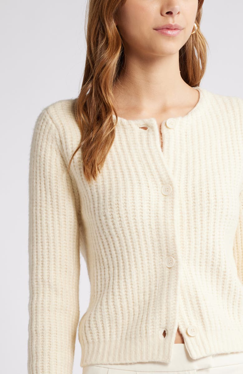 Open Edit Cropped Fisherman Cardigan, Alternate, color, Ivory Dove