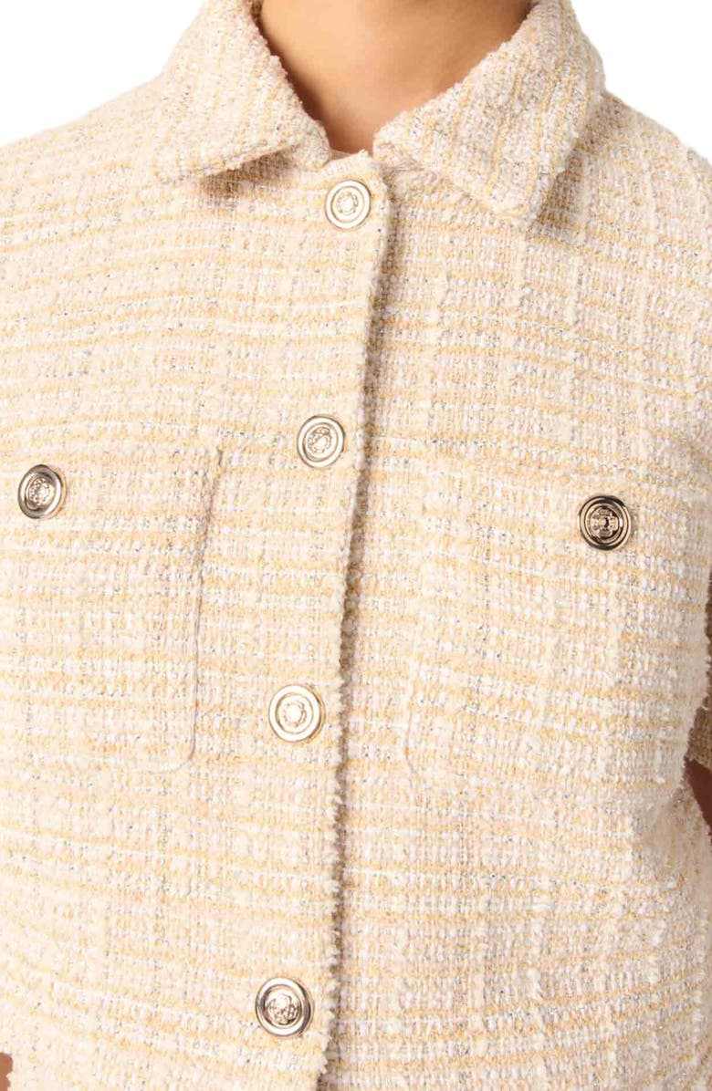 maje Cropped short sleeve tweed jacket, Alternate, color, 