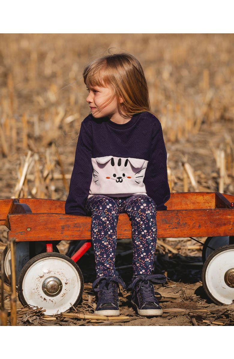 Deux par Deux Long Bi-Material Top with Cat, Main, color, Dark Navy