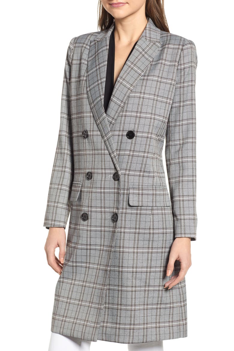 Longline Glen Plaid Blazer, Alternate, color, BLACK TAN PLAID