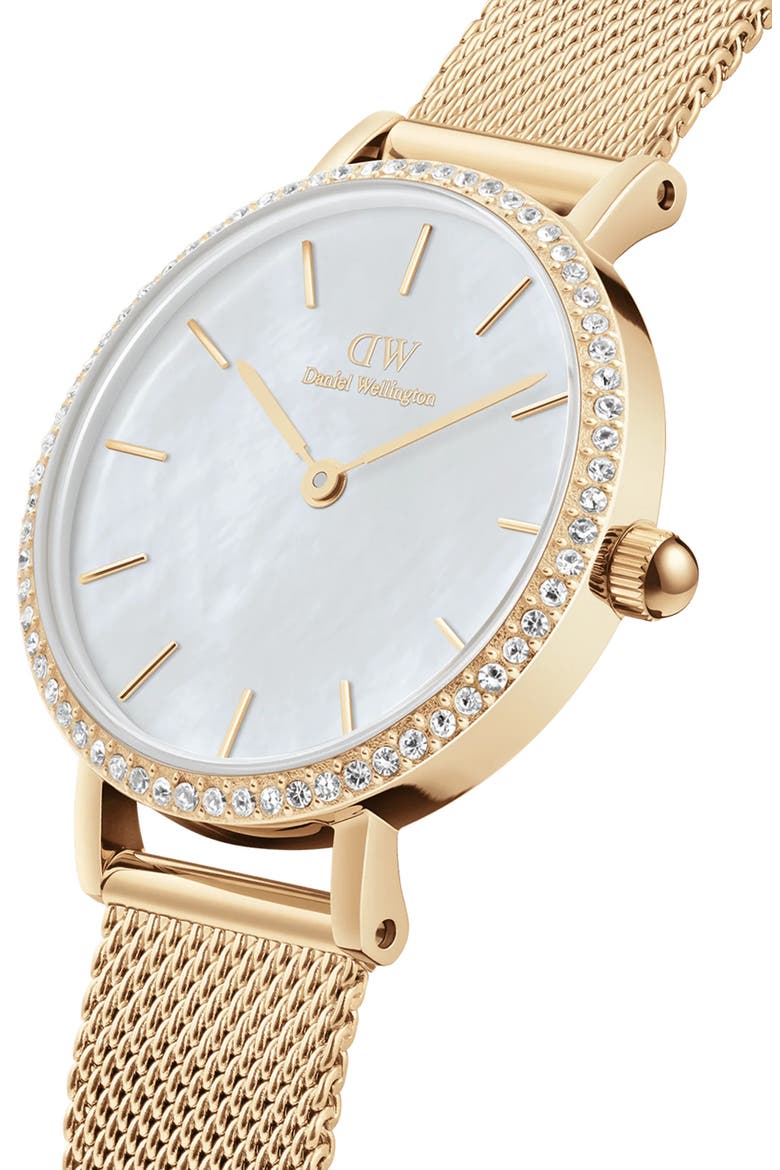 Petite Lumine Mesh Strap Watch, 28mm, Alternate, color, GOLD