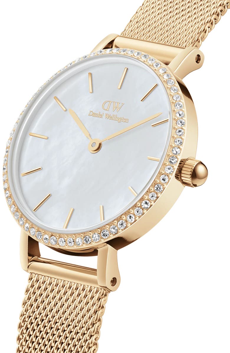 Daniel Wellington Petite Lumine Mesh Strap Watch, 28mm, Alternate, color, Gold