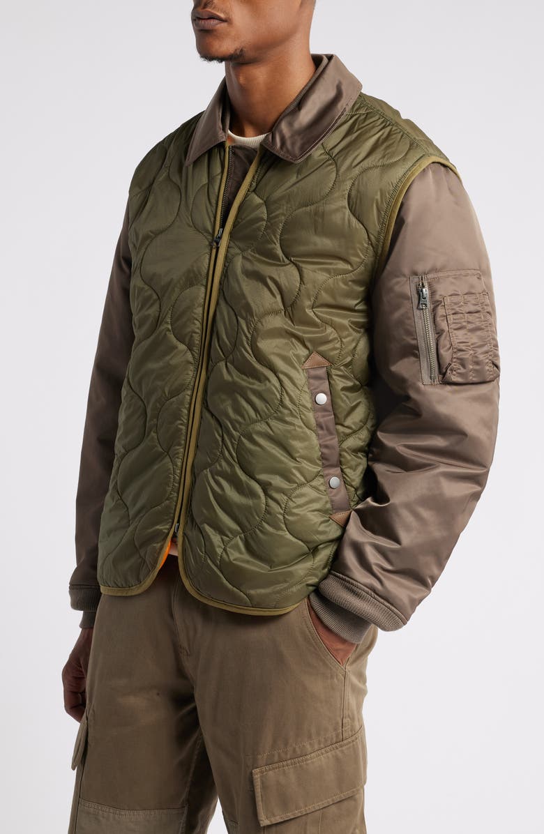 Alpha Industries Quilted Mixed Media Ripstop Utility Jacket, Alternate, color, Coyote Brown