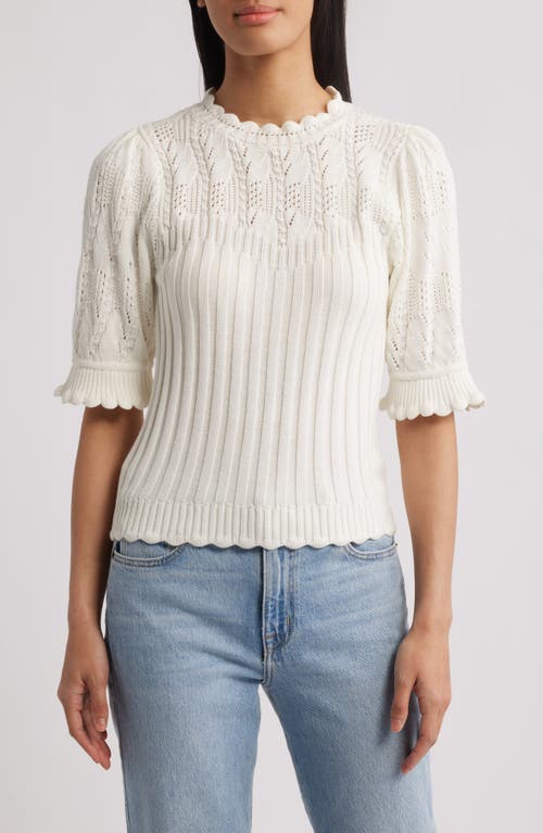 Wit & Wisdom Mixed Stitch Elbow Sleeve Sweater in Off White at Nordstrom, Size Small