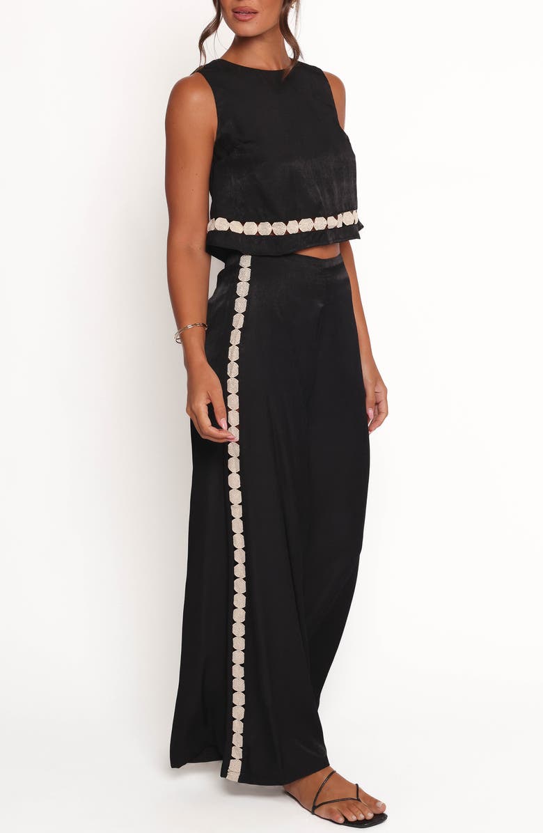 Petal & Pup Margarete Embroidered Detail Crop Top & Wide Leg Pants Set, Alternate, color, Black Cream