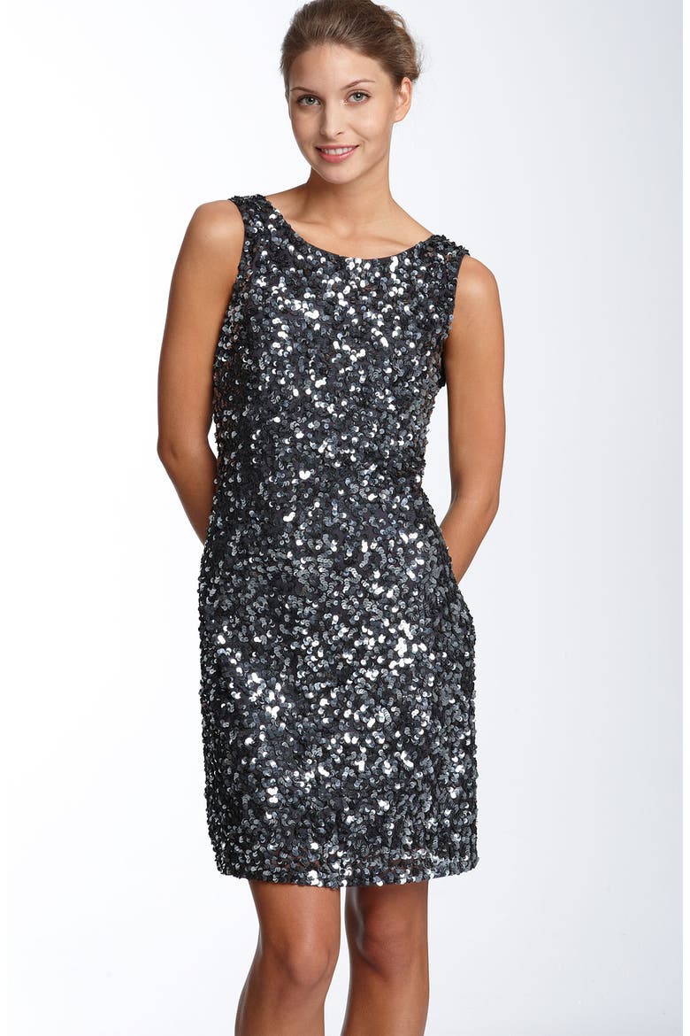 Drape Back Paillette Dress, Main, color, GUNMETAL