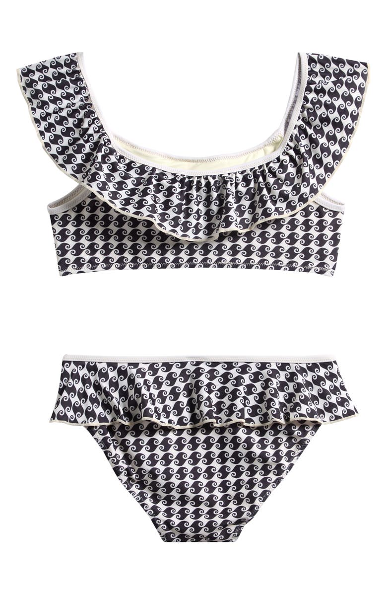 Boardies Kids' Sea Hound Ruffle Two-Piece Swimsuit, Alternate, color, Black/ Cream