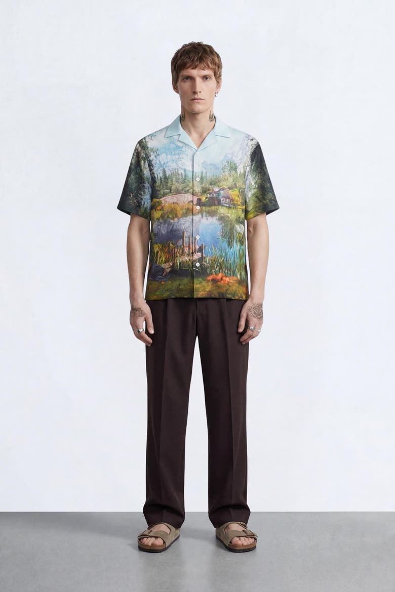 Lorcan Landscape Print Revere Shirt, Alternate, color, Multi