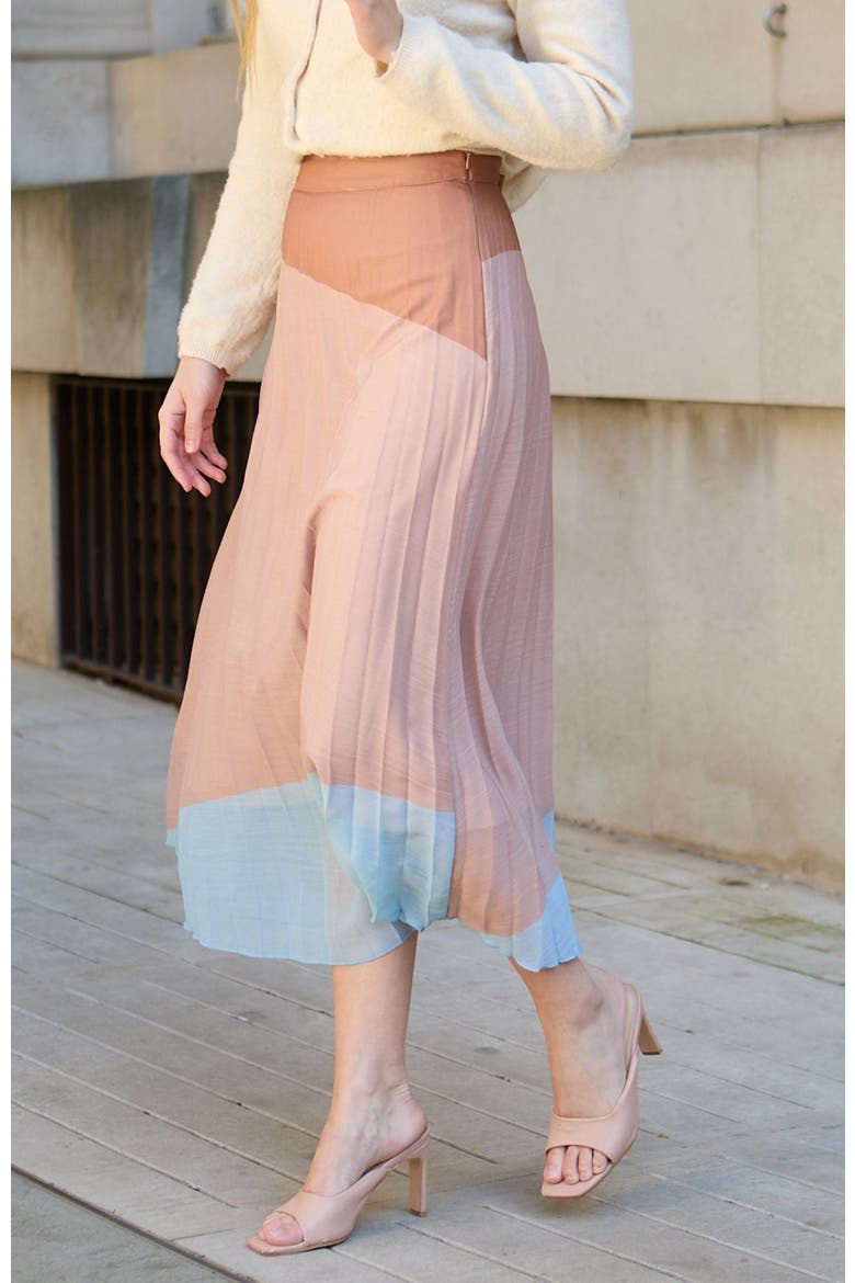 Ladbarn Colour Block Pleated Maxi Skirt, Alternate, color, Orange