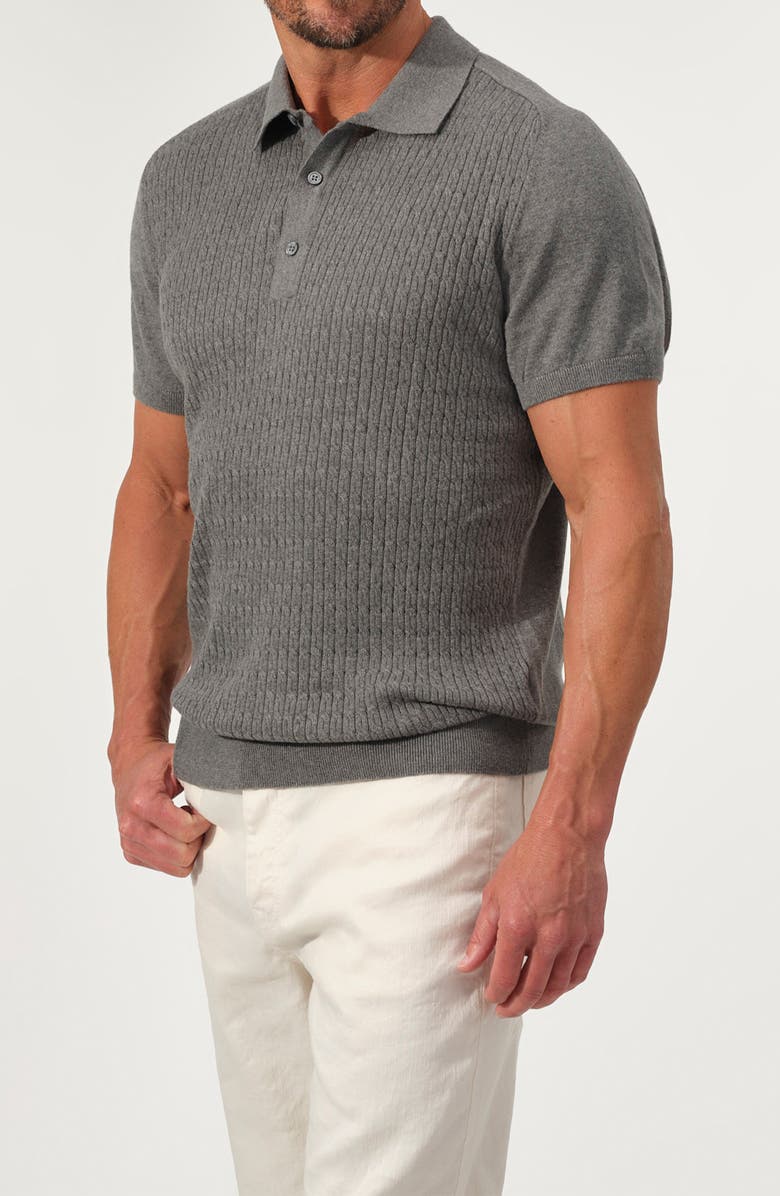 STUDIO GARNET LOS ANGELES Cable Knit Polo Sweater, Alternate, color, Platinum