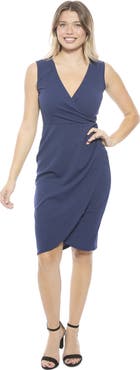 24seven Comfort Apparel Womens V-Neck Sleeveless Faux Wrap Tulip Hem Midi Dress