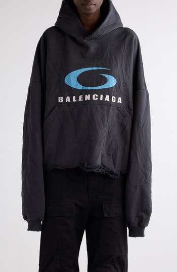 Balenciaga Logo Distressed Crop Graphic Hoodie | Nordstrom Balenciaga Logo Distressed Crop Graphic Hoodie | Nordstrom