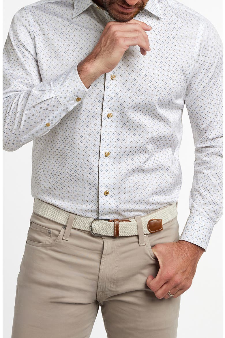 Neat Geometric Print Sport Shirt, Alternate, color, WHITE/ SAND