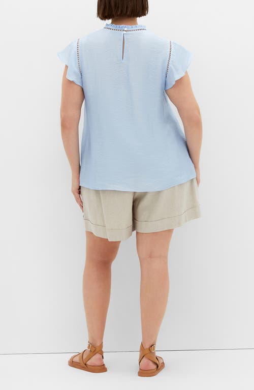 City Chic Lorelai Flutter Sleeve Top In Sky Blue