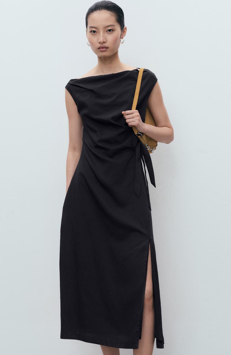 MANGO Asymmetric Side Tie Dress, Alternate, color, Dark Navy