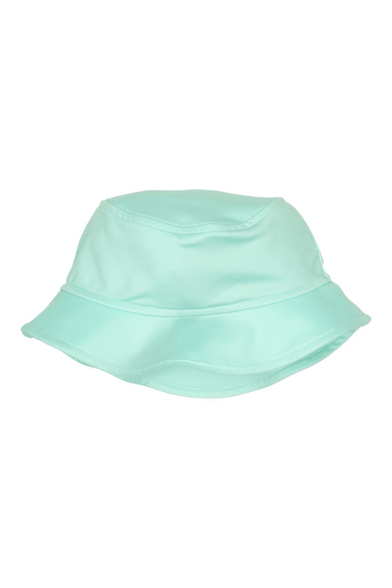 Two-Piece Rashguard Swimsuit & Bucket Hat Set, Alternate, color, TURQUOISE STRIPE