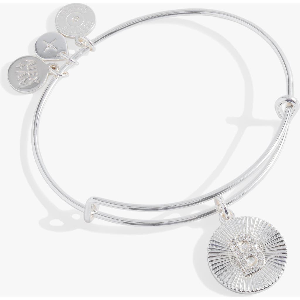 Alex And Ani Pave Starburst Texture Initial Bangle Bracelet In Silver - B