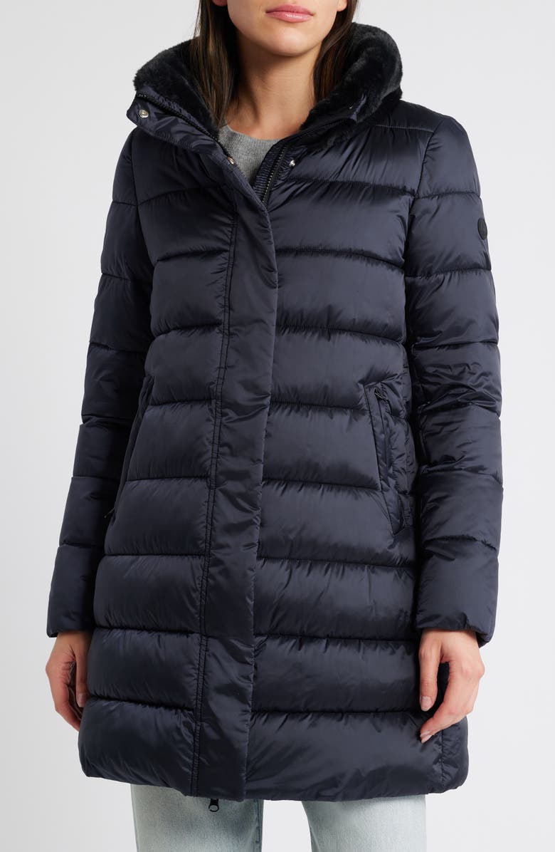 Save The Duck Dalea Water Repellent Puffer Coat with Faux Fur Collar, Main, color,