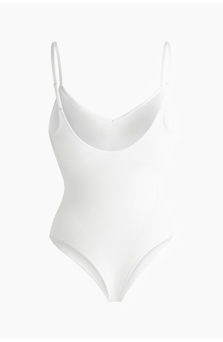 H&M Seamless padded-cup thong bodysuit, Alternate, color, White