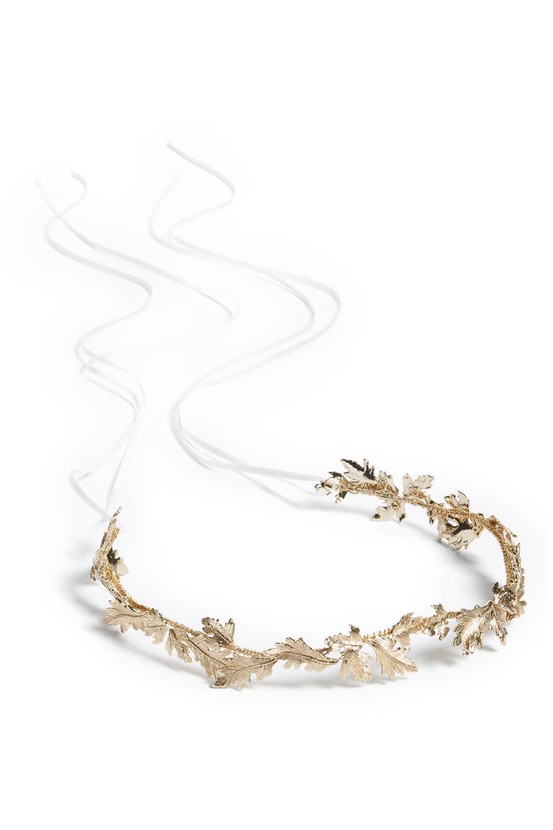 Paula Grecian Leaf Halo & Sash, Alternate, color, GOLD