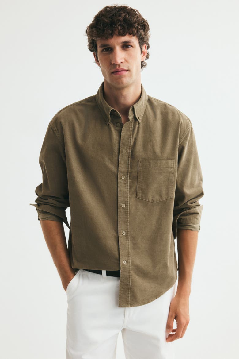 Regular-Fit Corduroy Shirt, Main, color, Dark khaki green