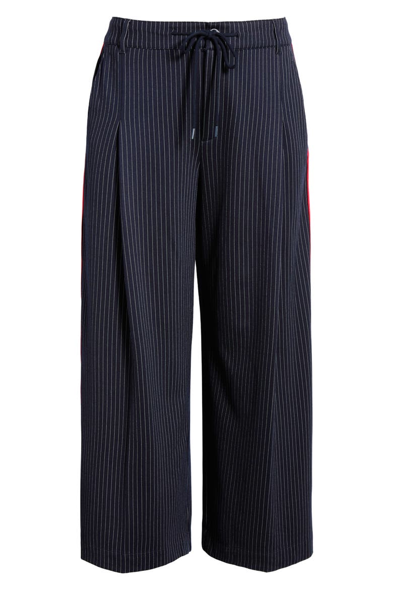 Pinstripe Front Pleat Wide Leg Pants, Alternate, color, DEEP MIDNITE STRIPE
