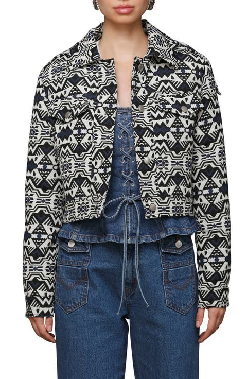 Geometric Jacquard Crop Trucker Jacket