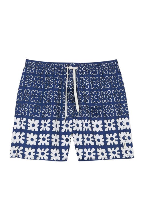 Sandro Mens Bleus Floral Graphic-print Straight-leg Swim Trunks In Midnight Blue