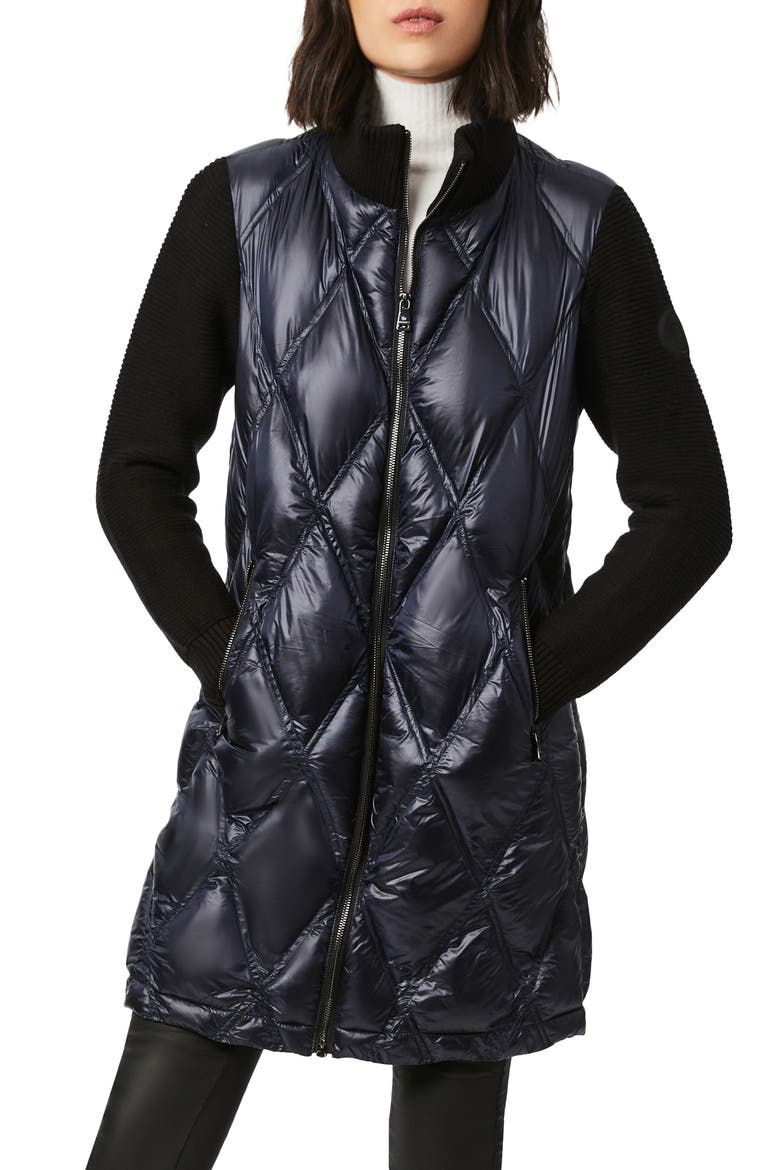 Knit Sleeve Diamond Quilt Puffer Coat, Main, color, NAVY